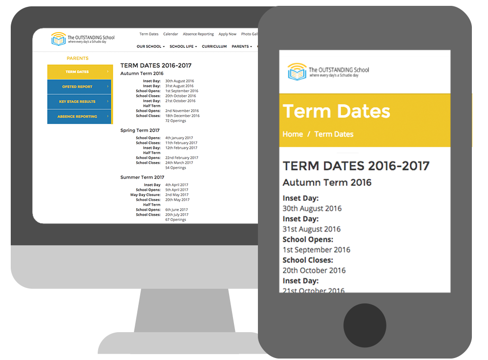 Horizontal Descriptions for Term dates displayed on desktop and mobile