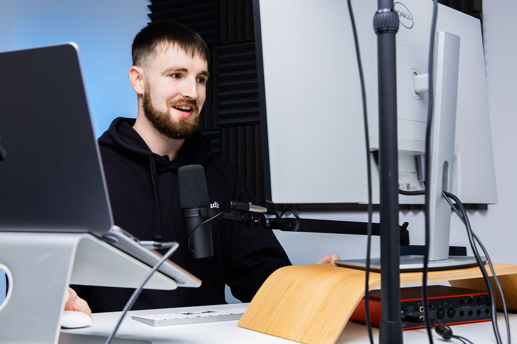 Schudio support A member of the Schudio support team at his desk