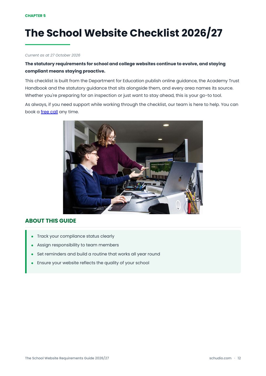 Opening page of the school website compliance checklist for 2026/27