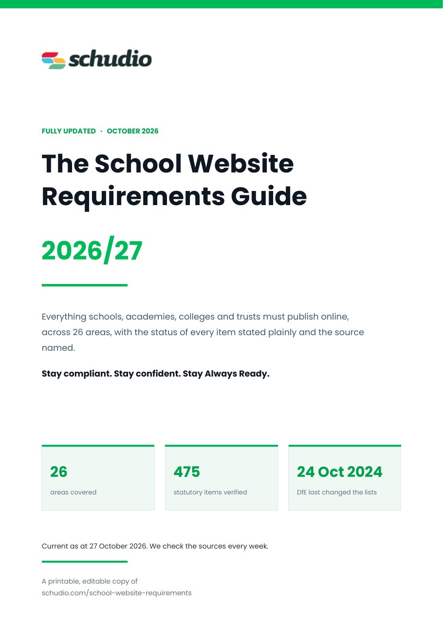 Cover of the School Website Requirements Guide 2026/27