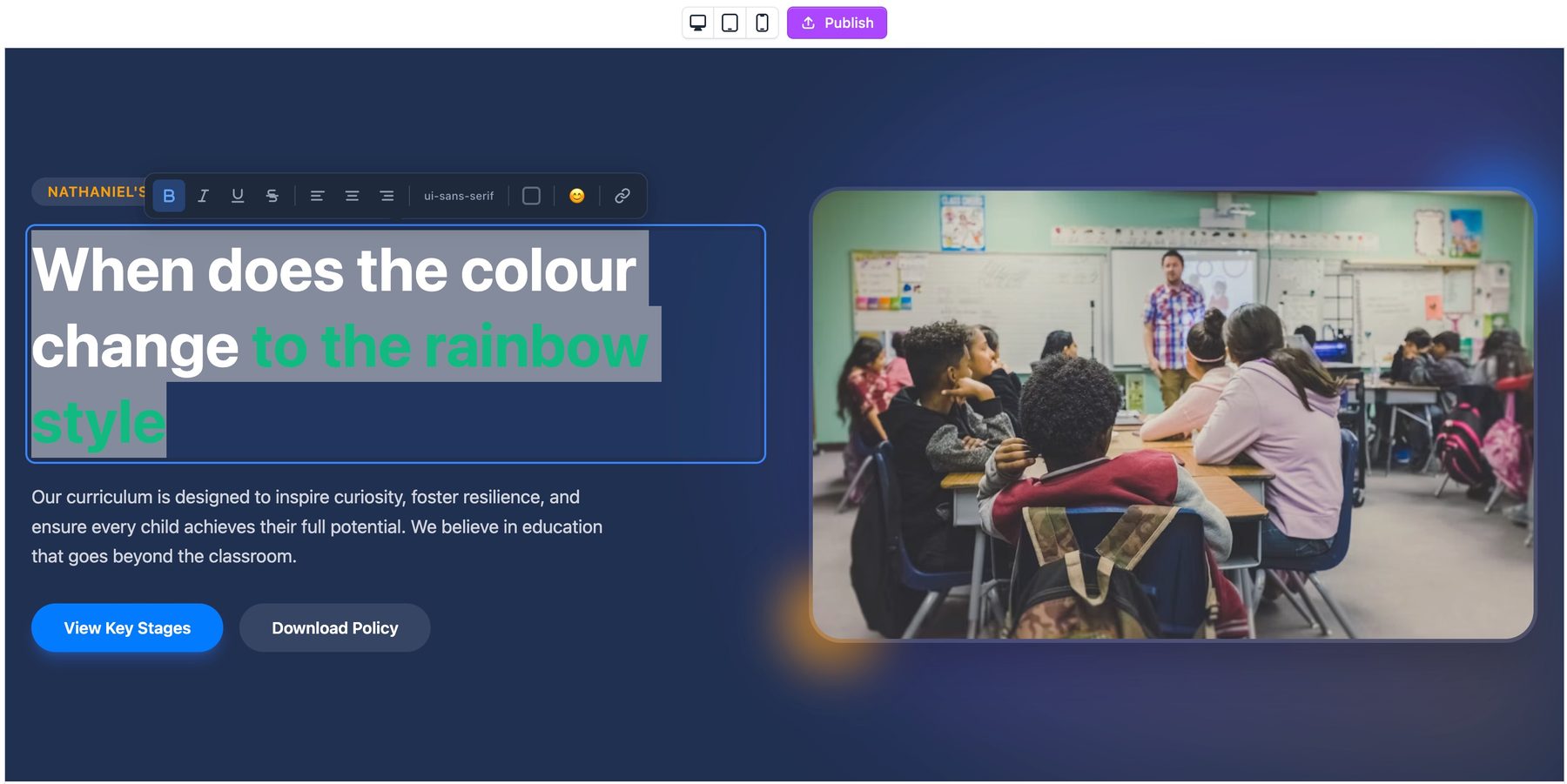 Schudio Content Templates, editing a page heading in place