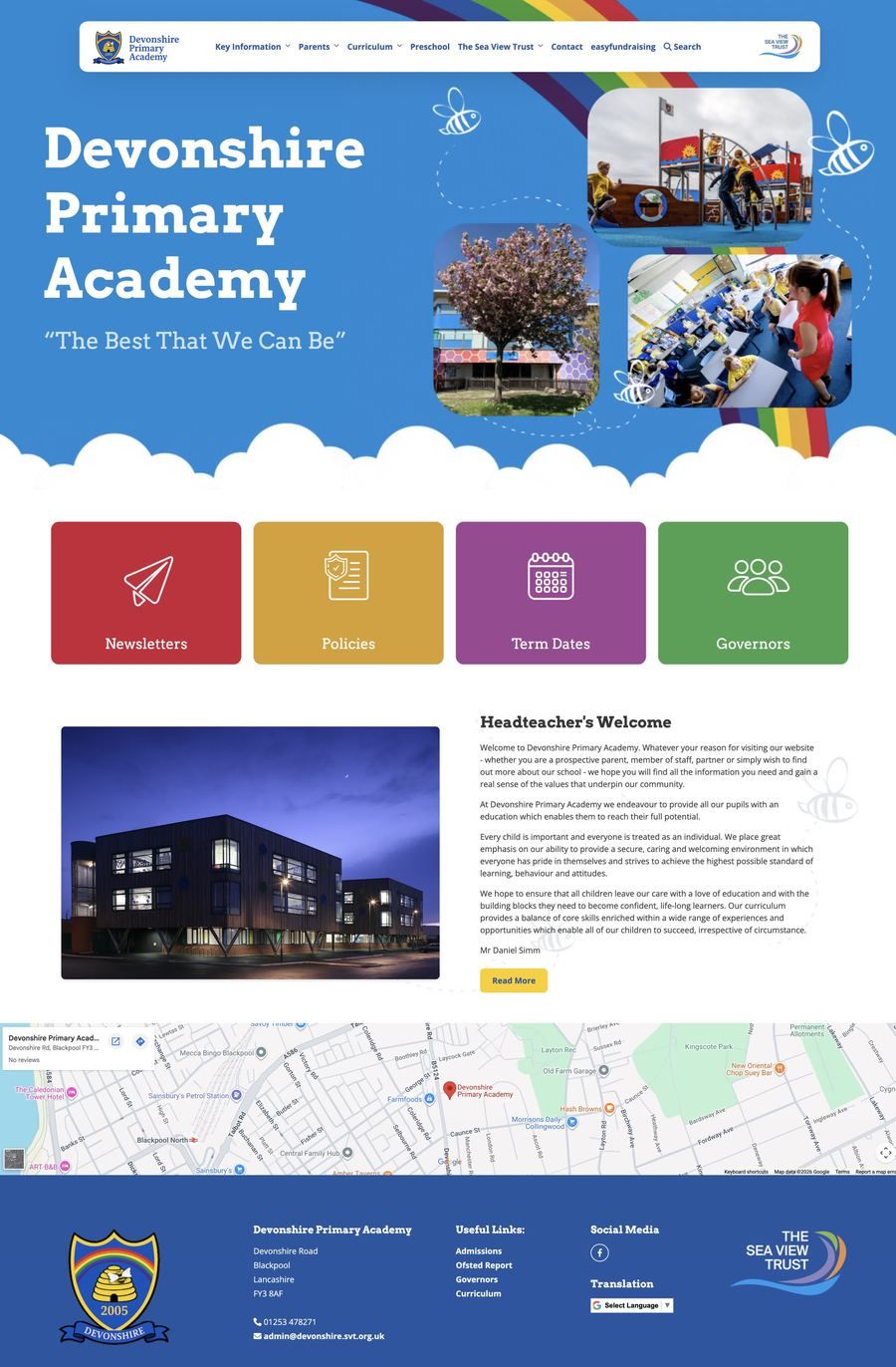 Devonshire Primary Academy website homepage, designed by Schudio