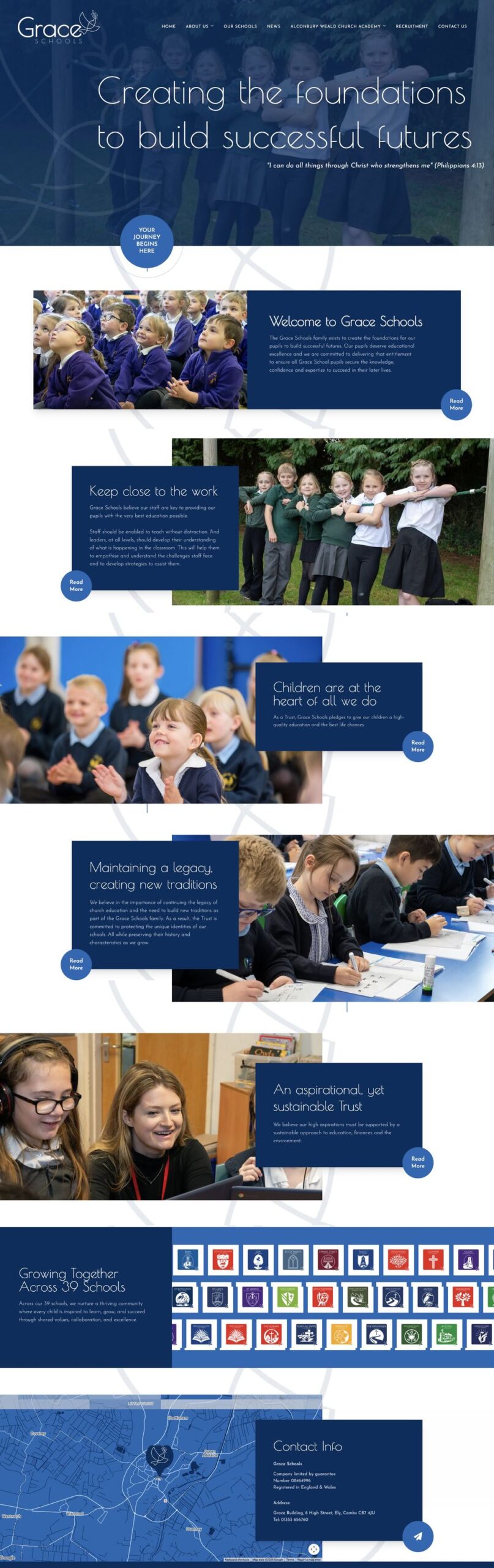 Grace Schools website homepage, designed by Schudio