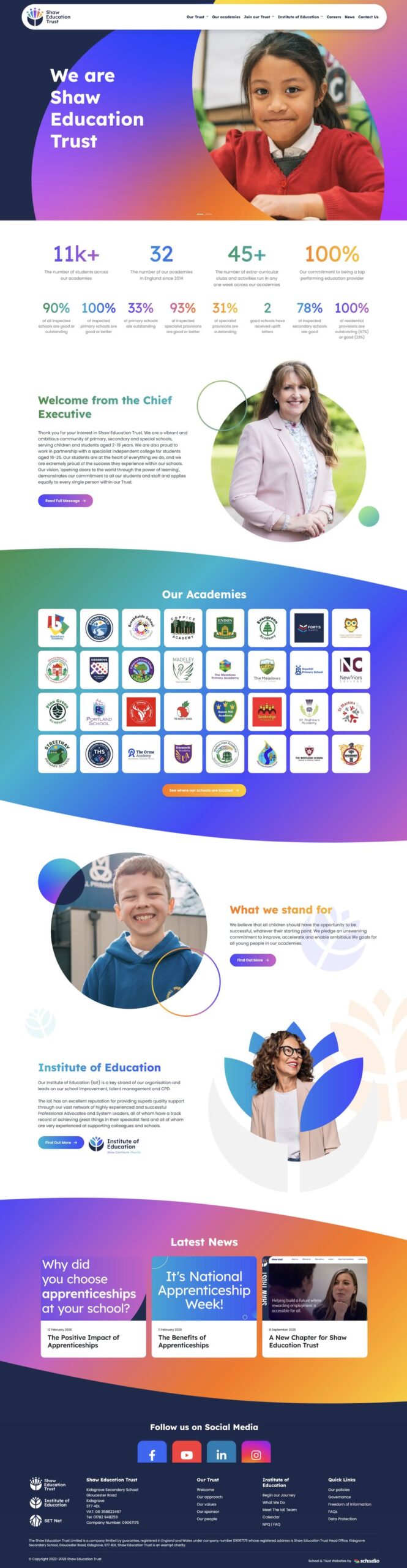 Shaw Education Trust website homepage, designed by Schudio