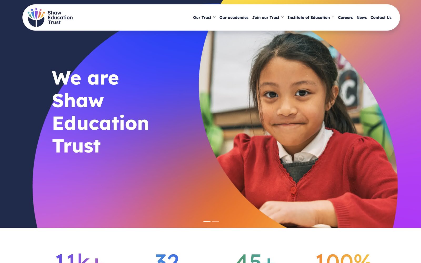 Shaw Education Trust website homepage, designed by Schudio