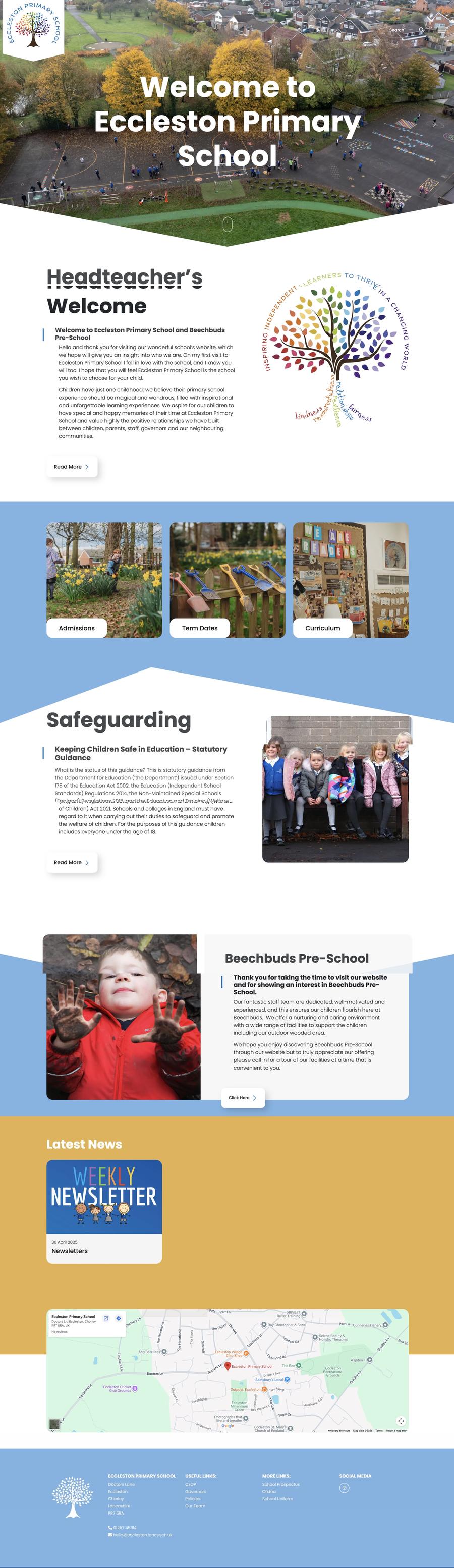 Eccleston Primary School website, full homepage