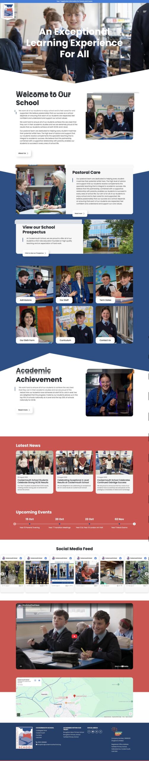 Cockermouth School website homepage, designed by Schudio