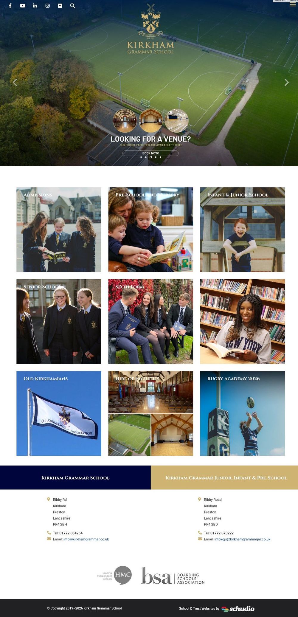 Kirkham Grammar School website, full homepage, designed by Schudio