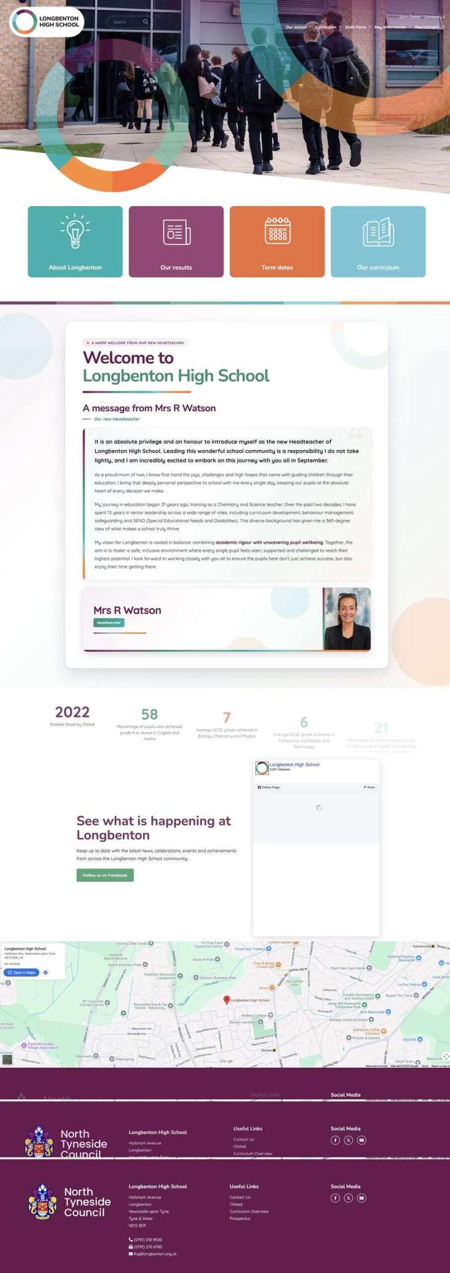 Longbenton High School website homepage, designed by Schudio
