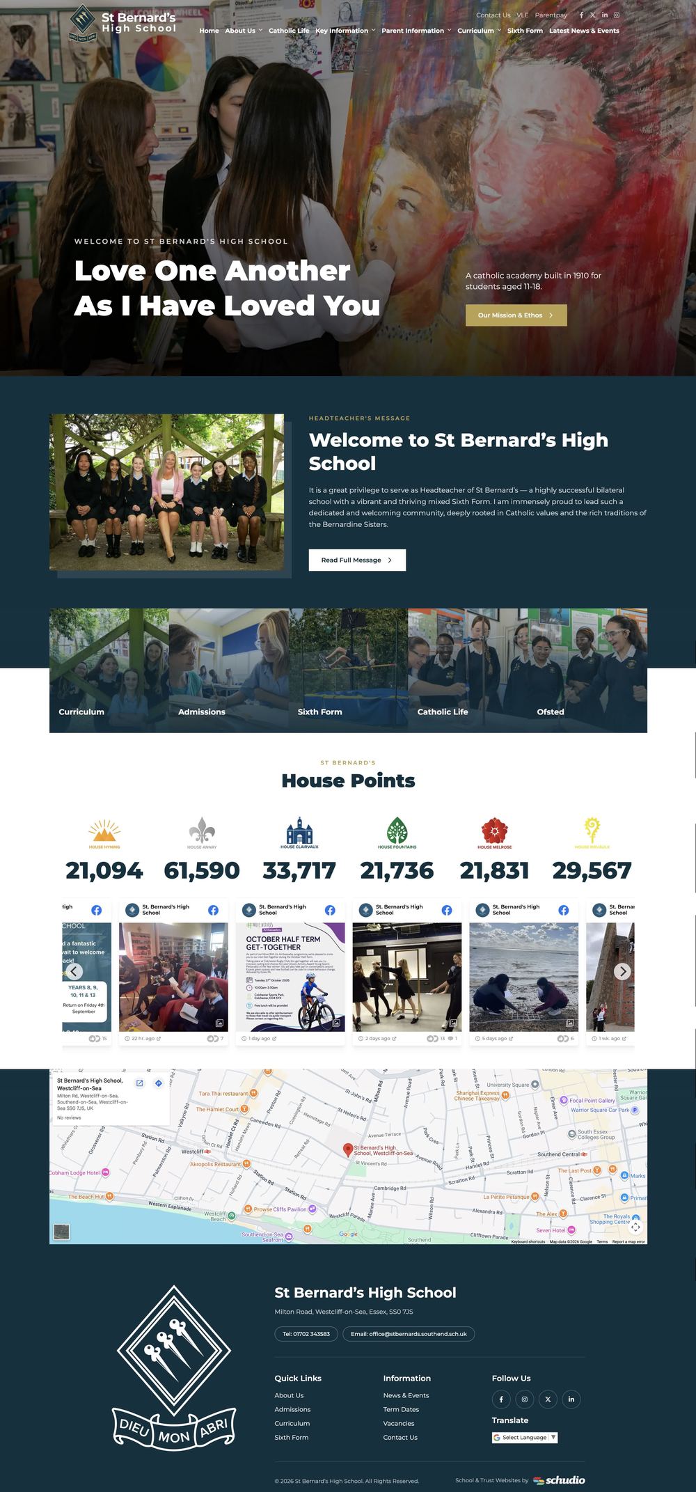 St Bernard’s High School website homepage, designed by Schudio