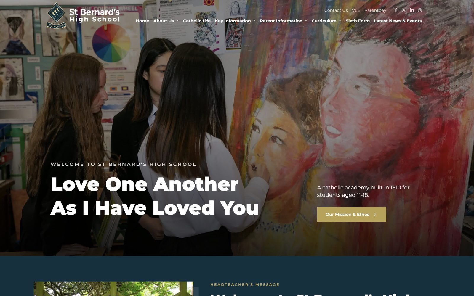 St Bernard’s High School website homepage