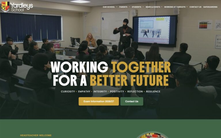 Yardleys School website homepage, designed by Schudio